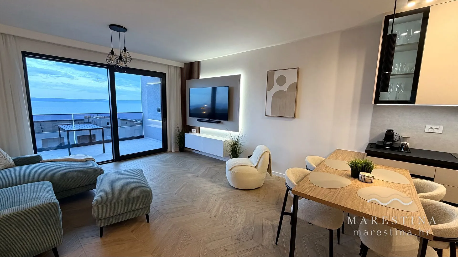 Open-plan living and dining area at Marestina