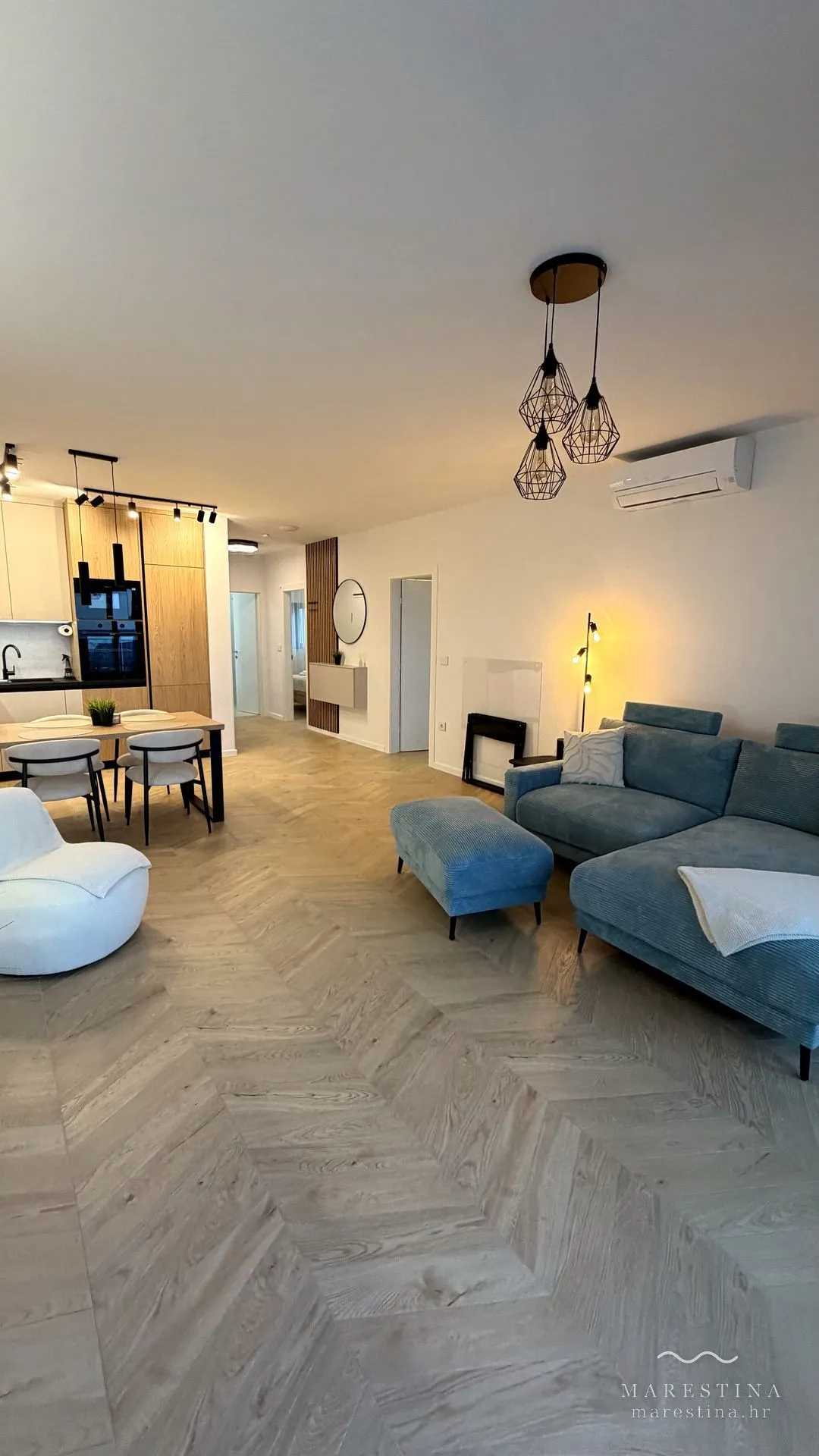 Open-plan living and dining area at Marestina