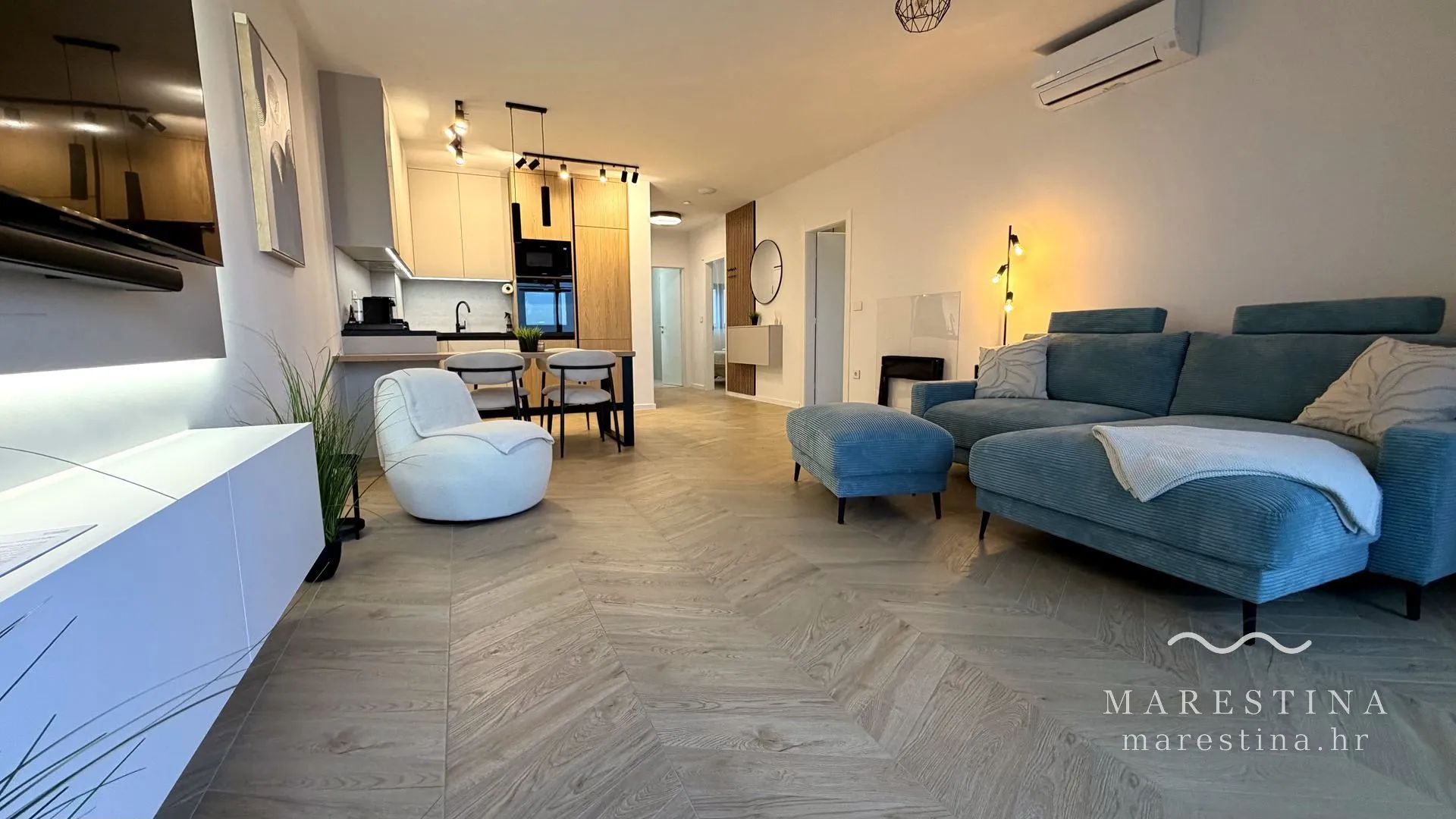 Open-plan living and dining area at Marestina