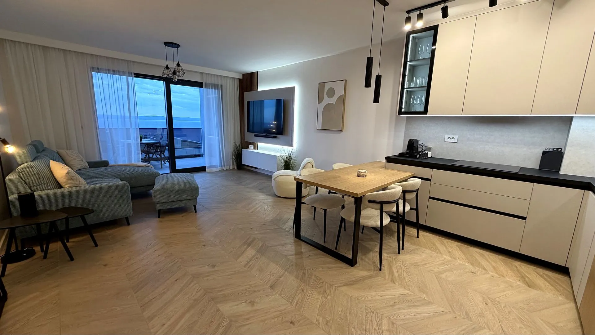 Open-plan living and dining area at Marestina