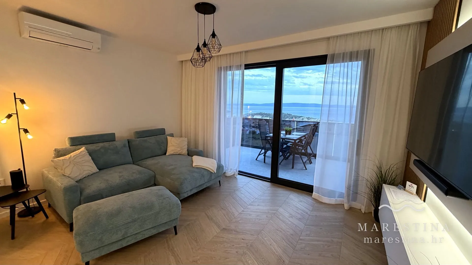 Open-plan living and dining area at Marestina